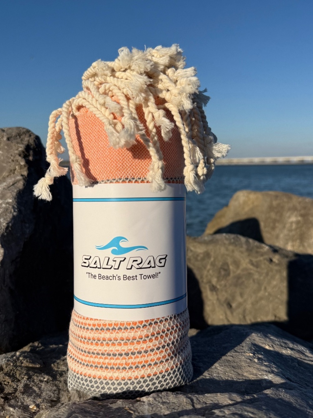 Angler Rag Orange — Salt Rag™ Sand-Resistant Turkish Beach Towel - Picture 3 of 6